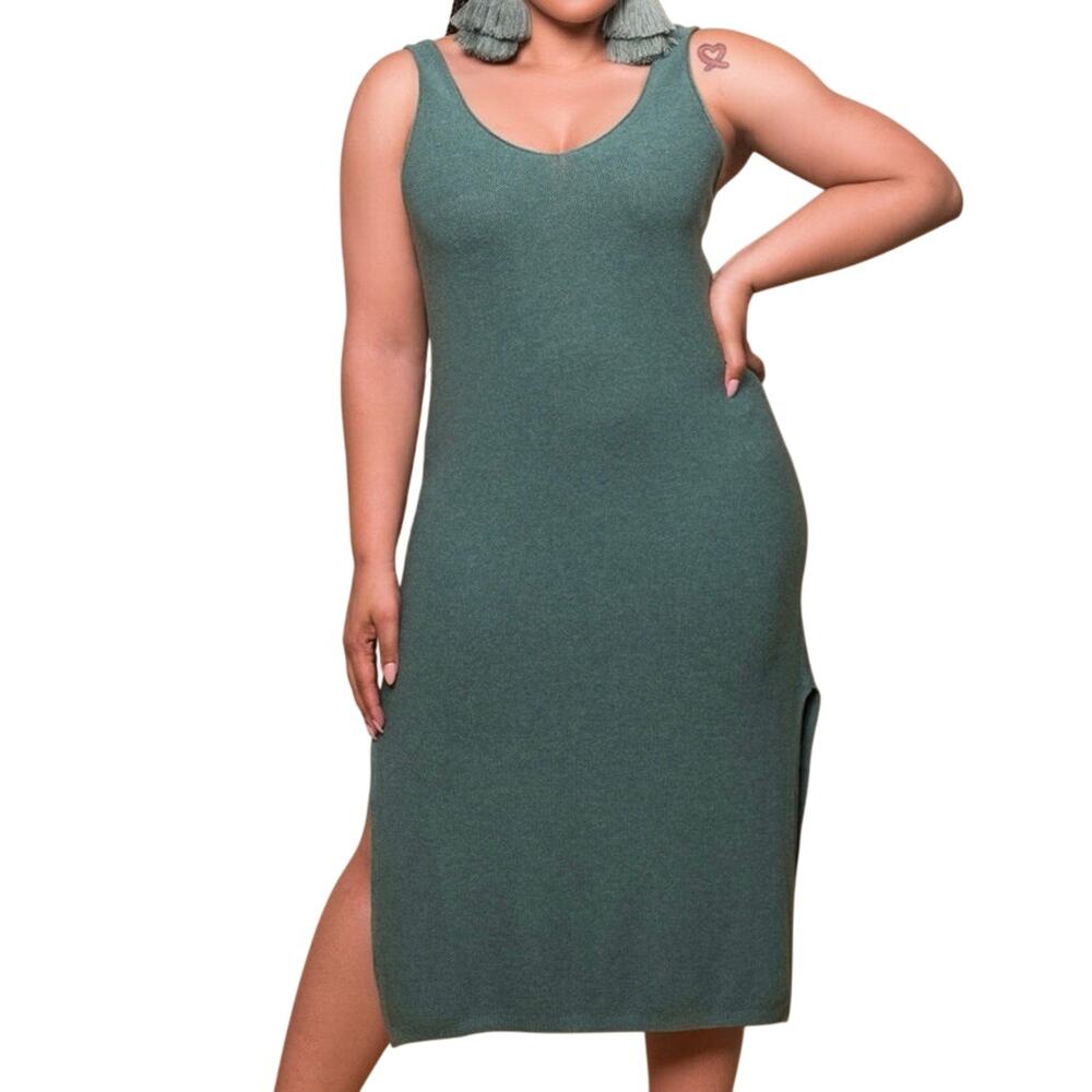 Double Zero DZ22E Knit Sleeveless V-Neck Midi Dress NWT Green Size M